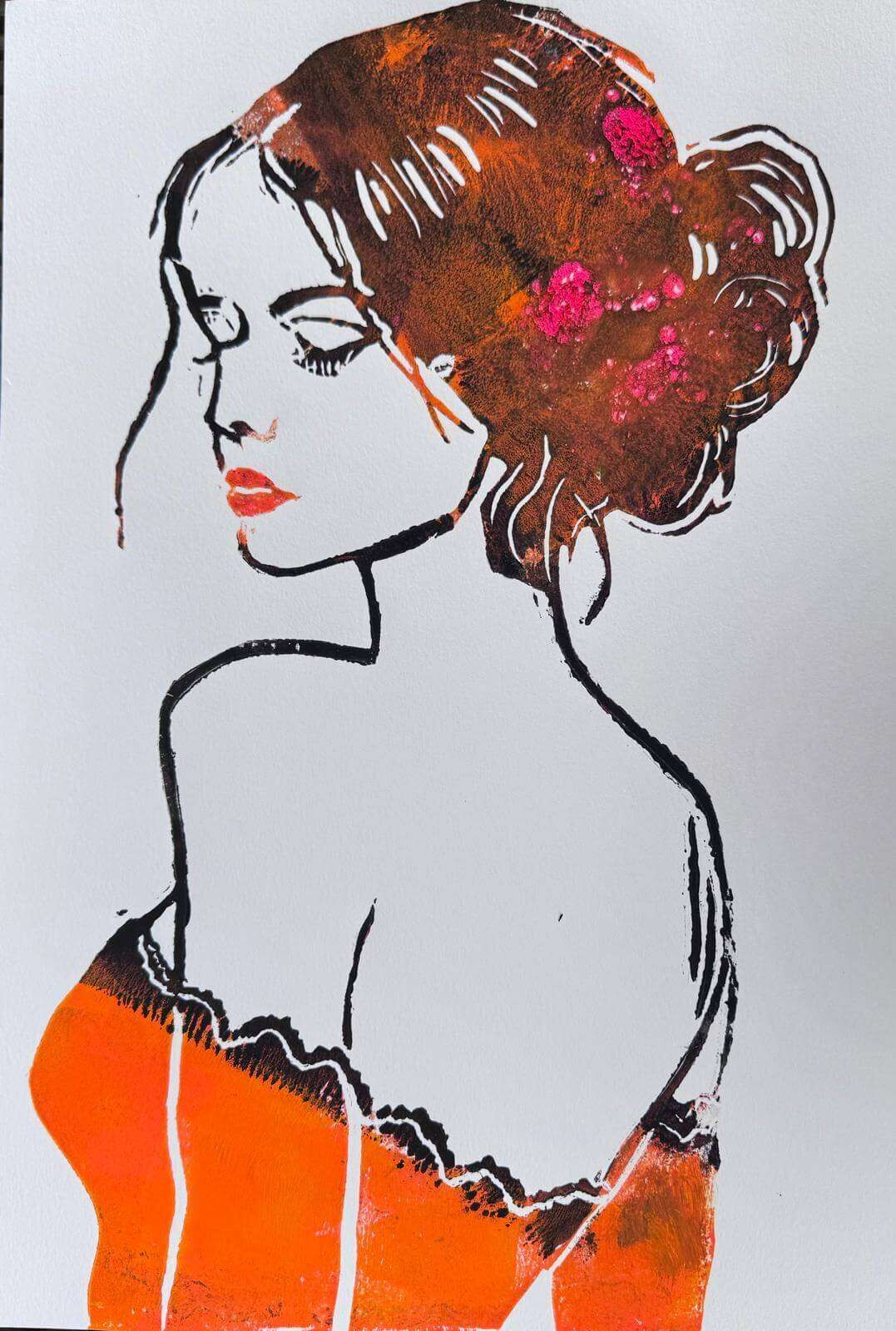 A BEAUTIFUL LADY No. 02 Linolschnitt - Sybille Stein 1