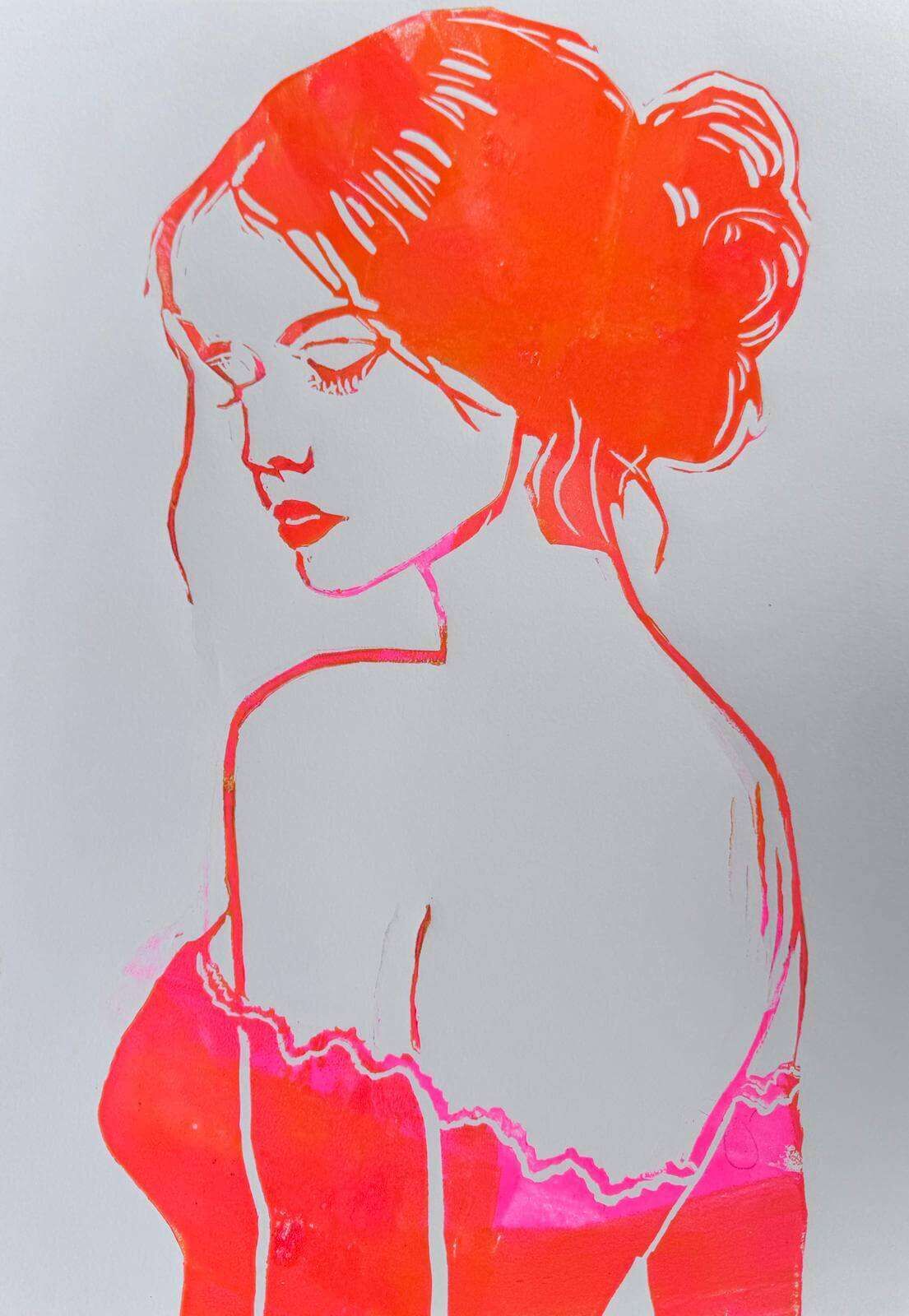A BEAUTIFUL LADY No. 01 Linolschnitt - Sybille Stein 1