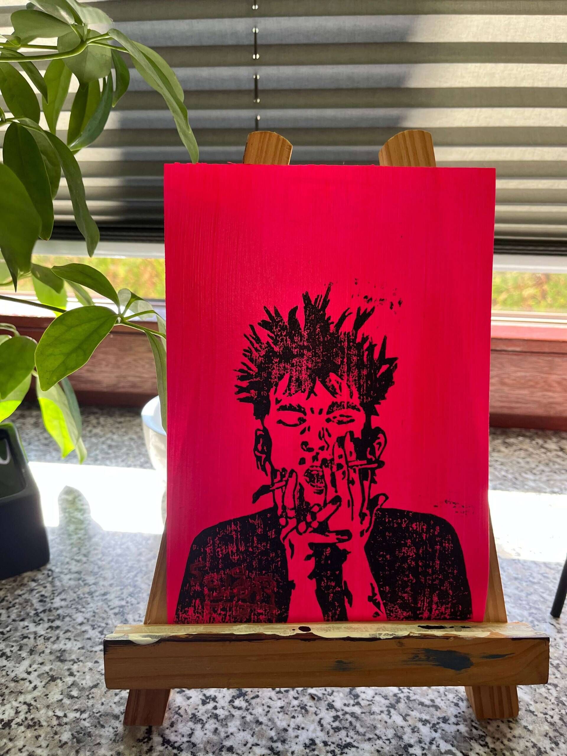 Sobriety without ciggs Linoldruck Neon Pink  - Star 7