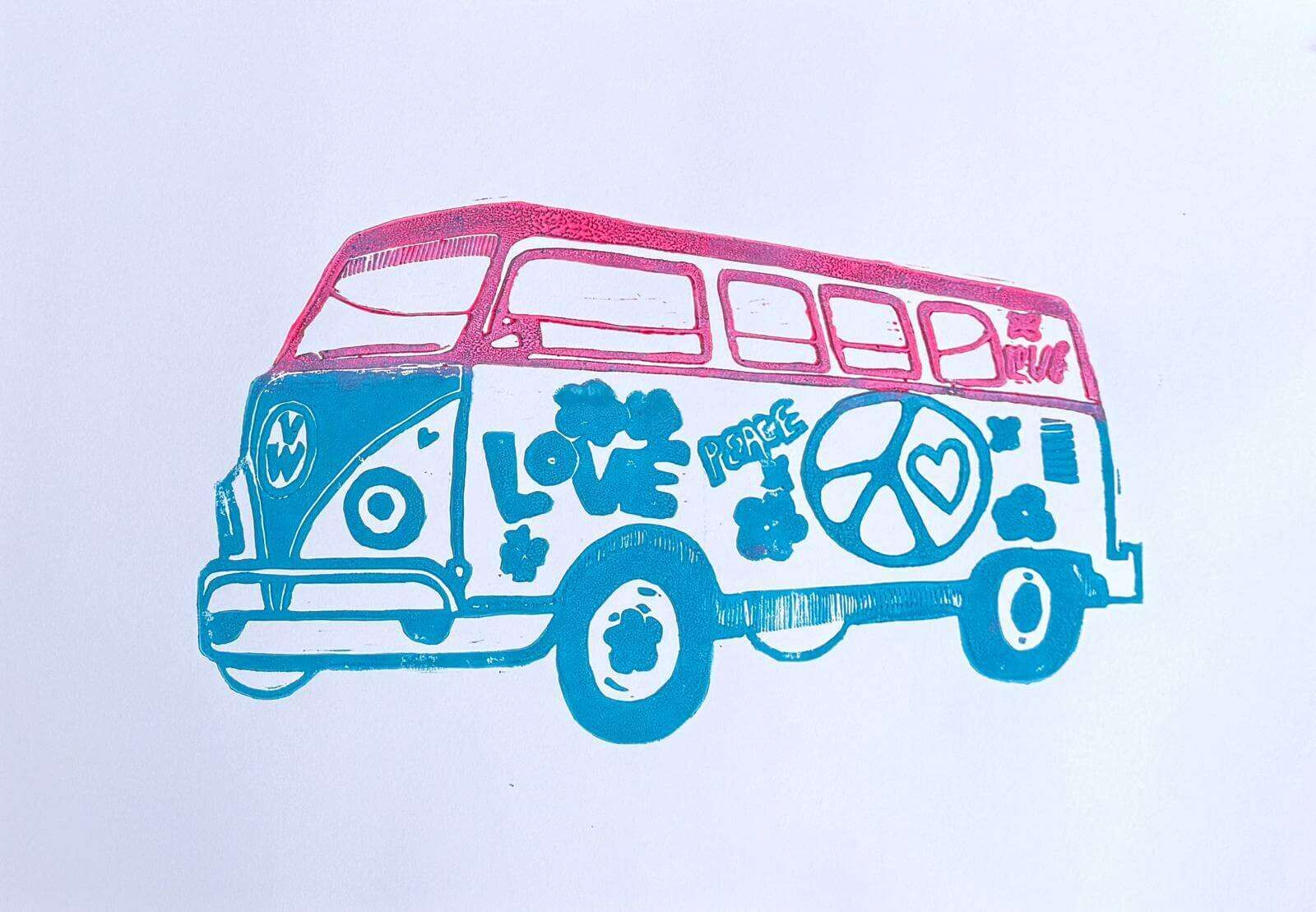 BUS OF LOVE 01 Linolschnitt - Sybille Stein 1