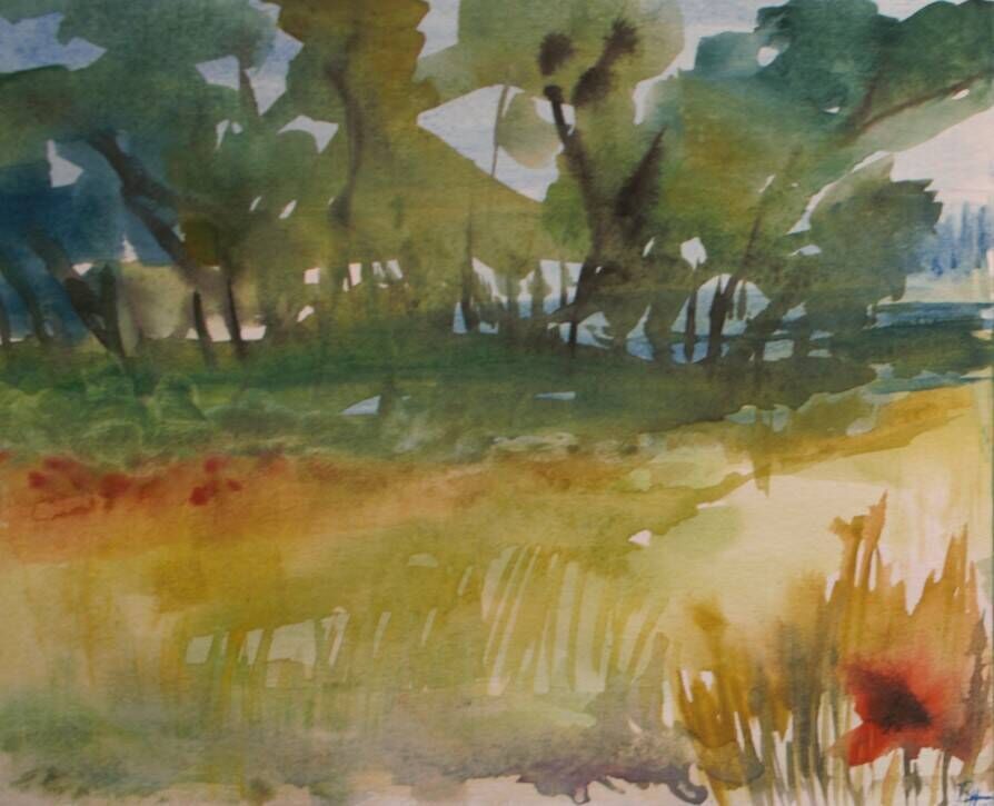 „Studie – Wald als Energiespendender Ort“ (1/2) Aquarellfarben, Papier (35cm x 25cm)