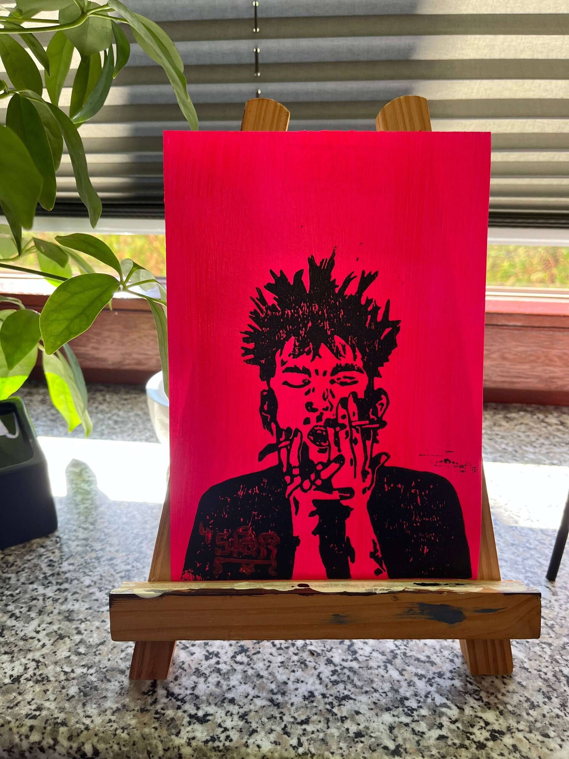 Sobriety without ciggs Linoldruck Neon Pink  - Star 6