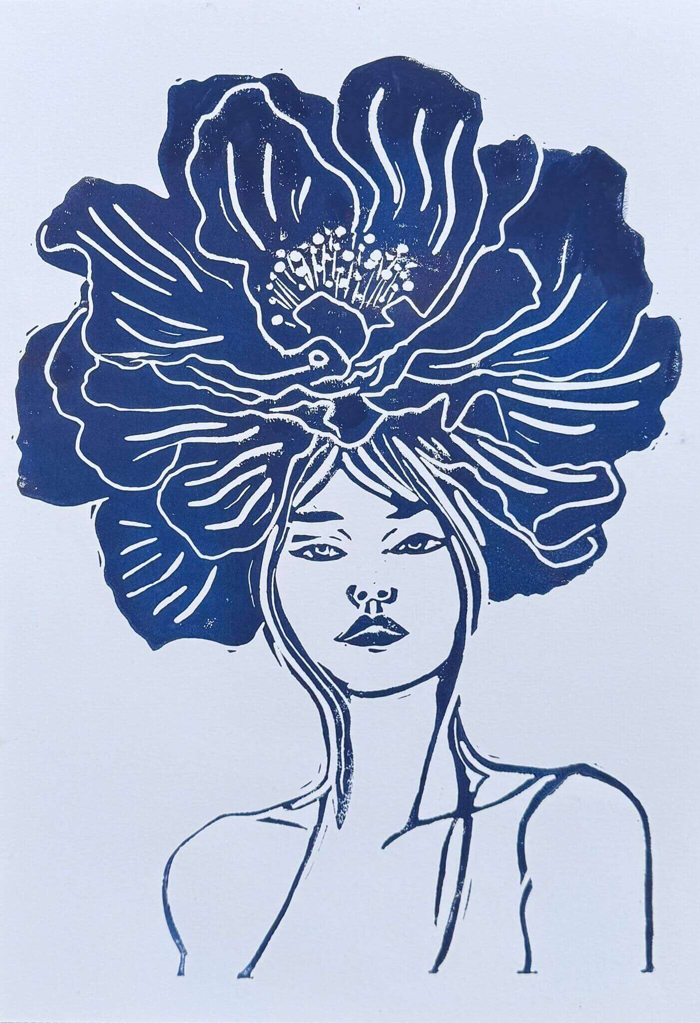 BLUE FLOWERGIRL LINOLSCHNITT - Sybille Stein 1
