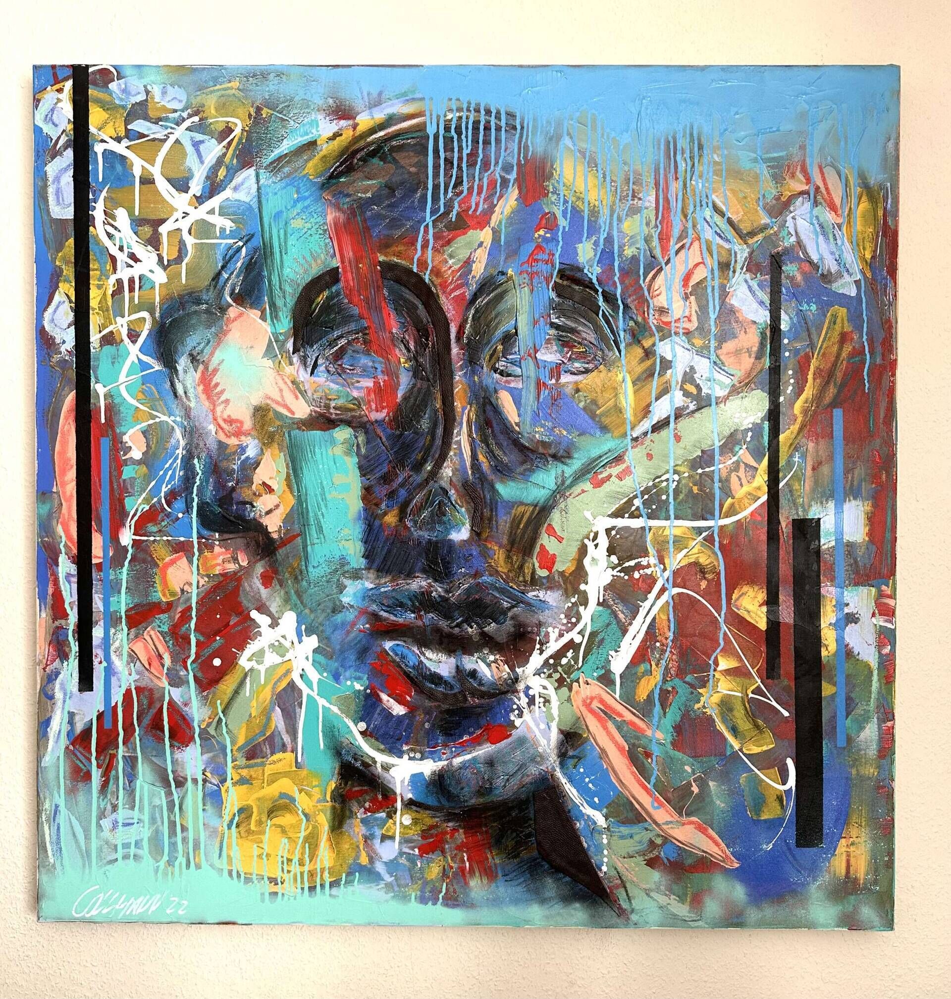 abstract portrait with black/ Blue stripes - Martin Collmann 2