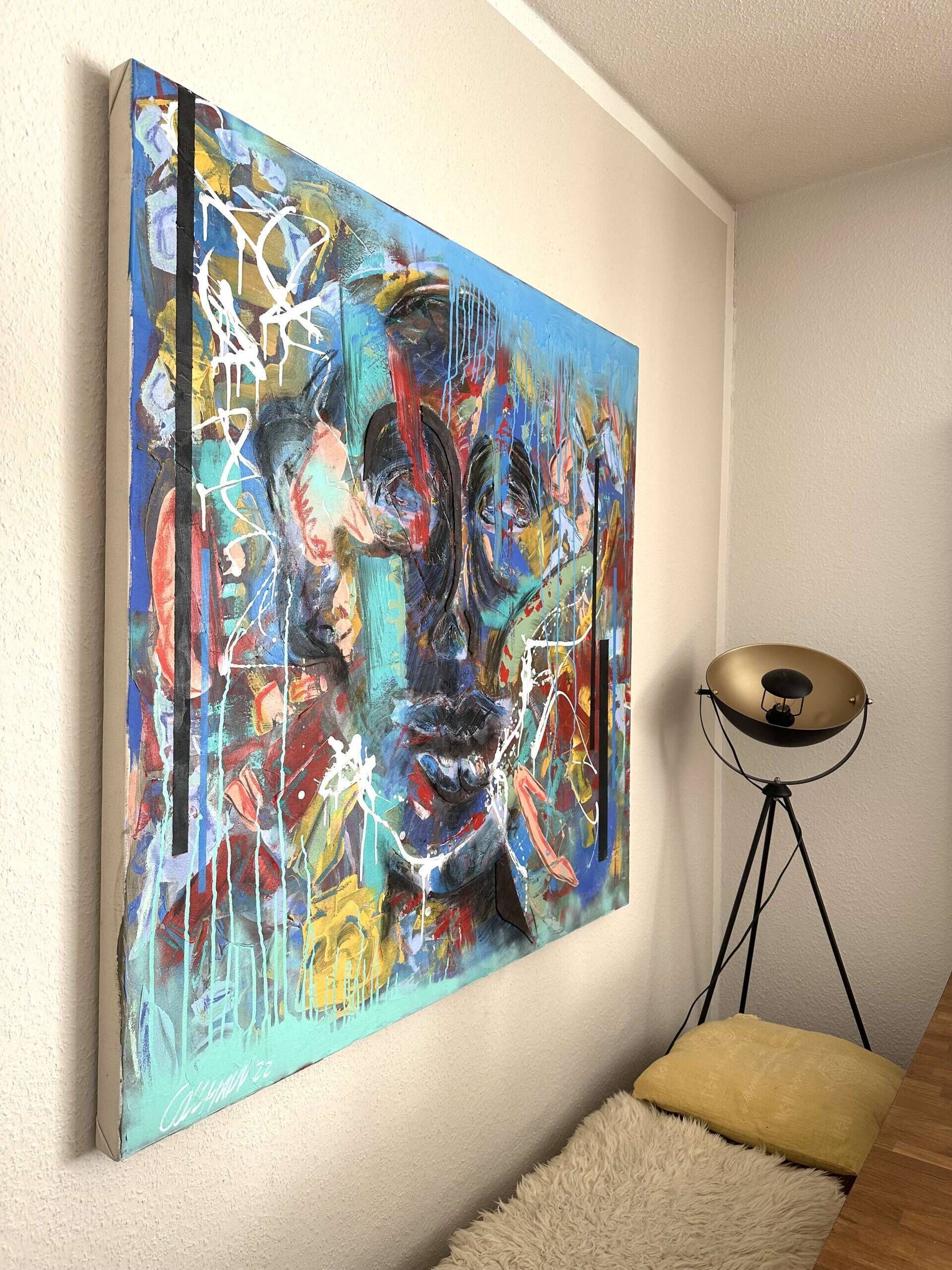 abstract portrait with black/ Blue stripes - Martin Collmann 1