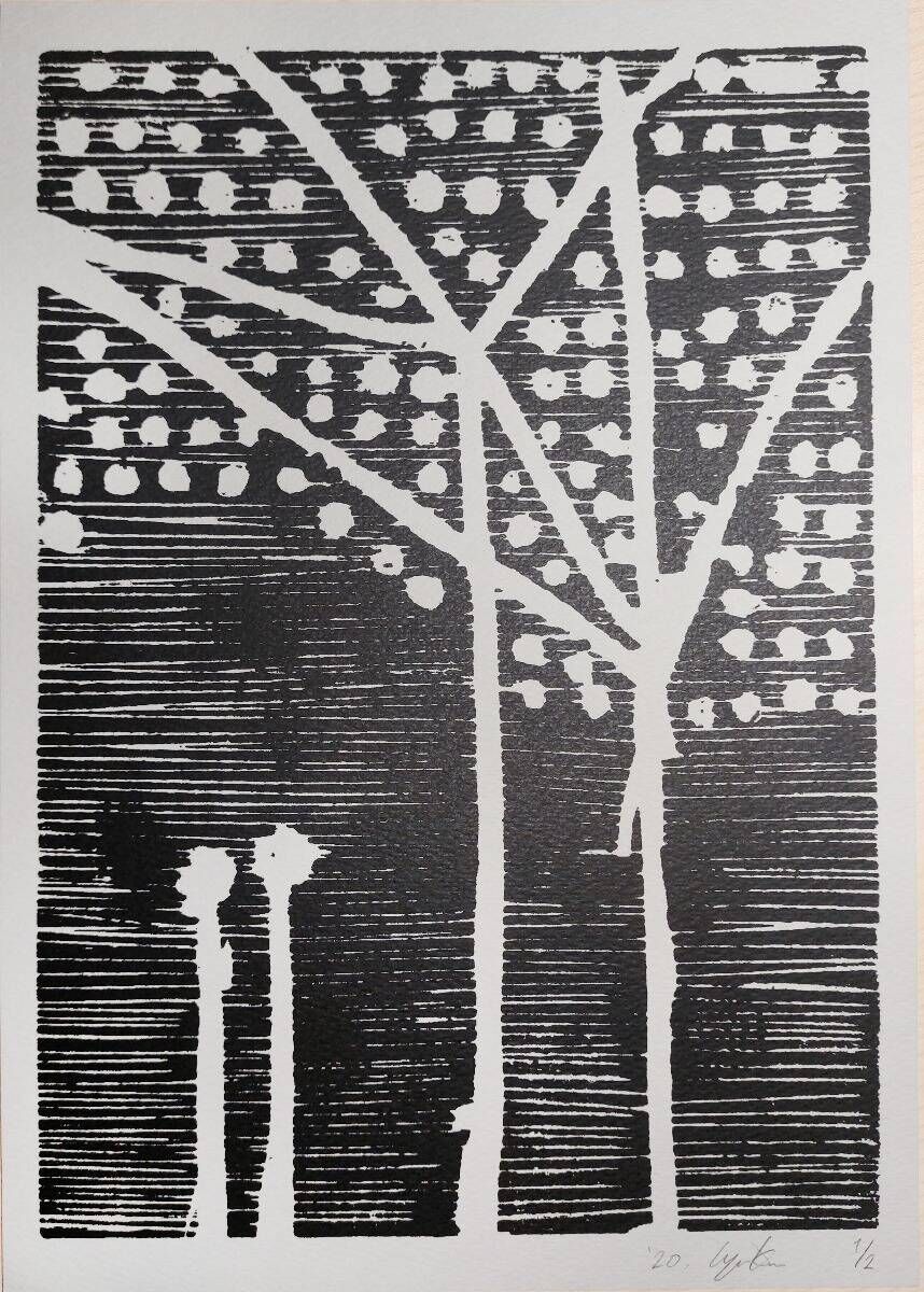 Winterbaum schwarz (auf graupapier)