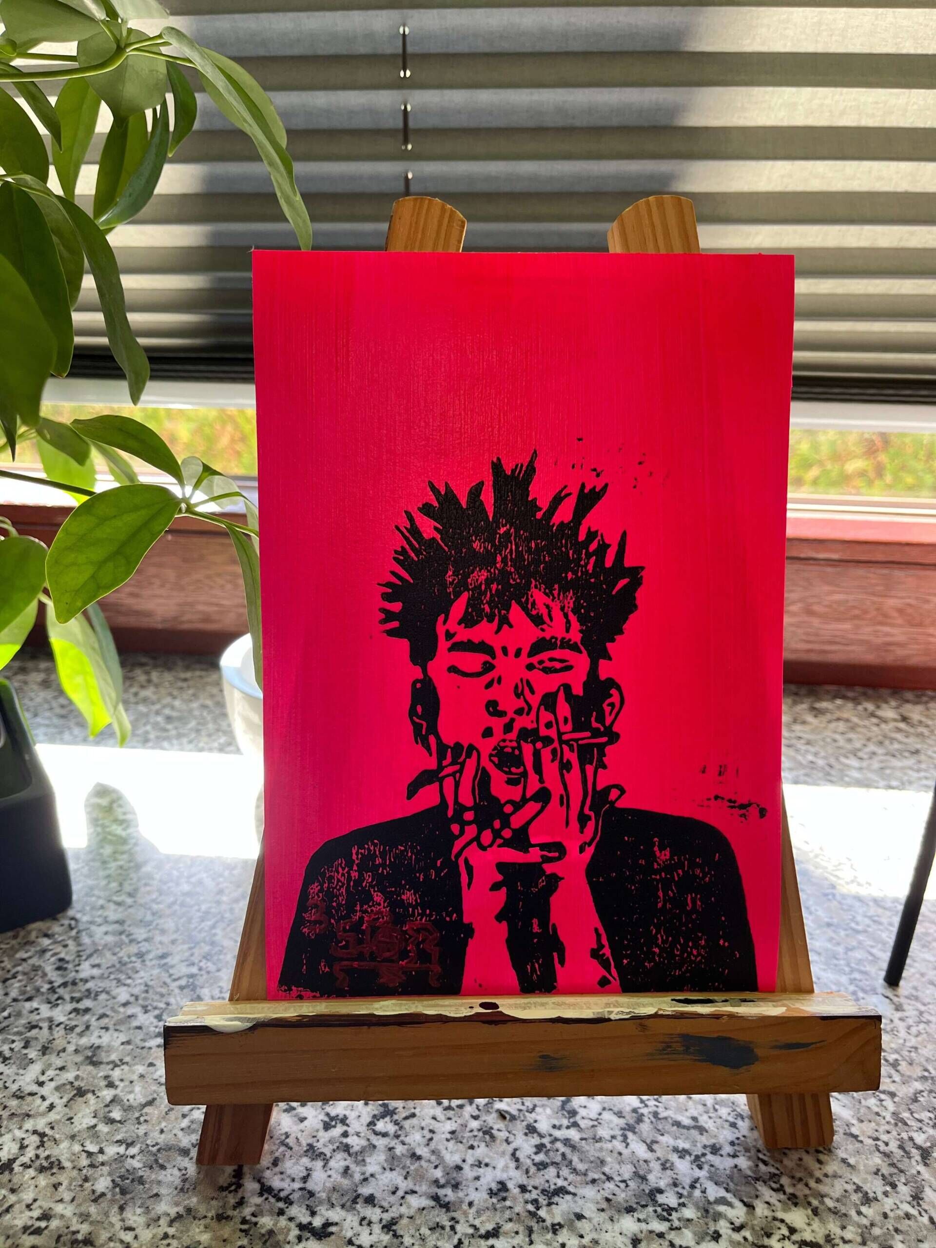 Sobriety without ciggs Linoldruck Neon Pink  - Star 5