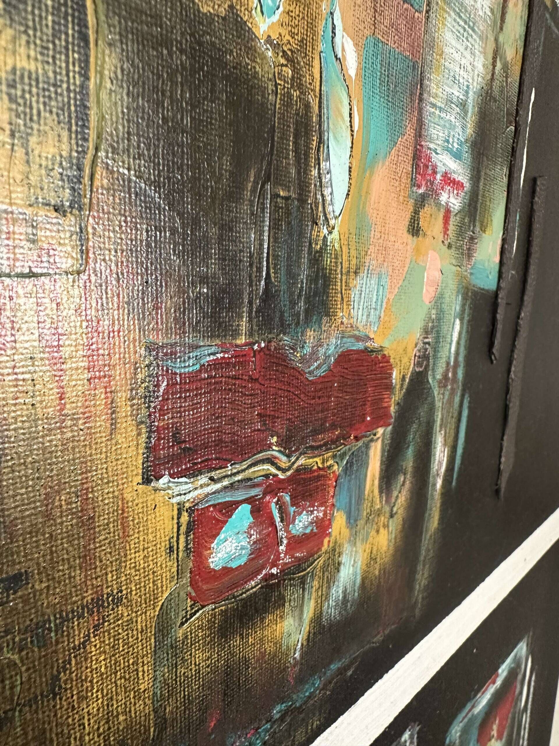 abstract portrait in front of black with a geometric head and turquoise/ white stripes - Martin Collmann 5