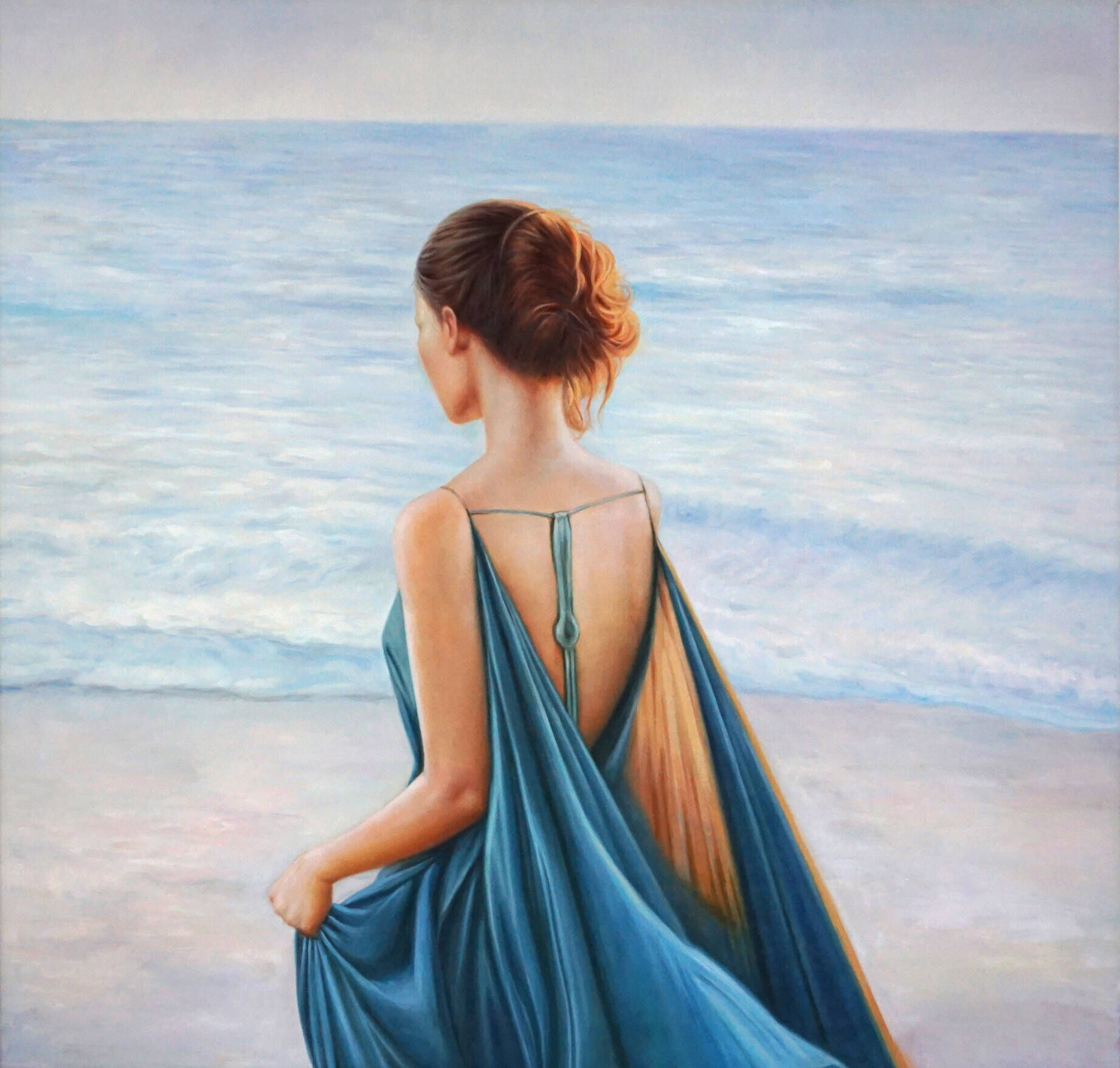 Frau mit blauem Kleid am Meer - Christian Herzig 1