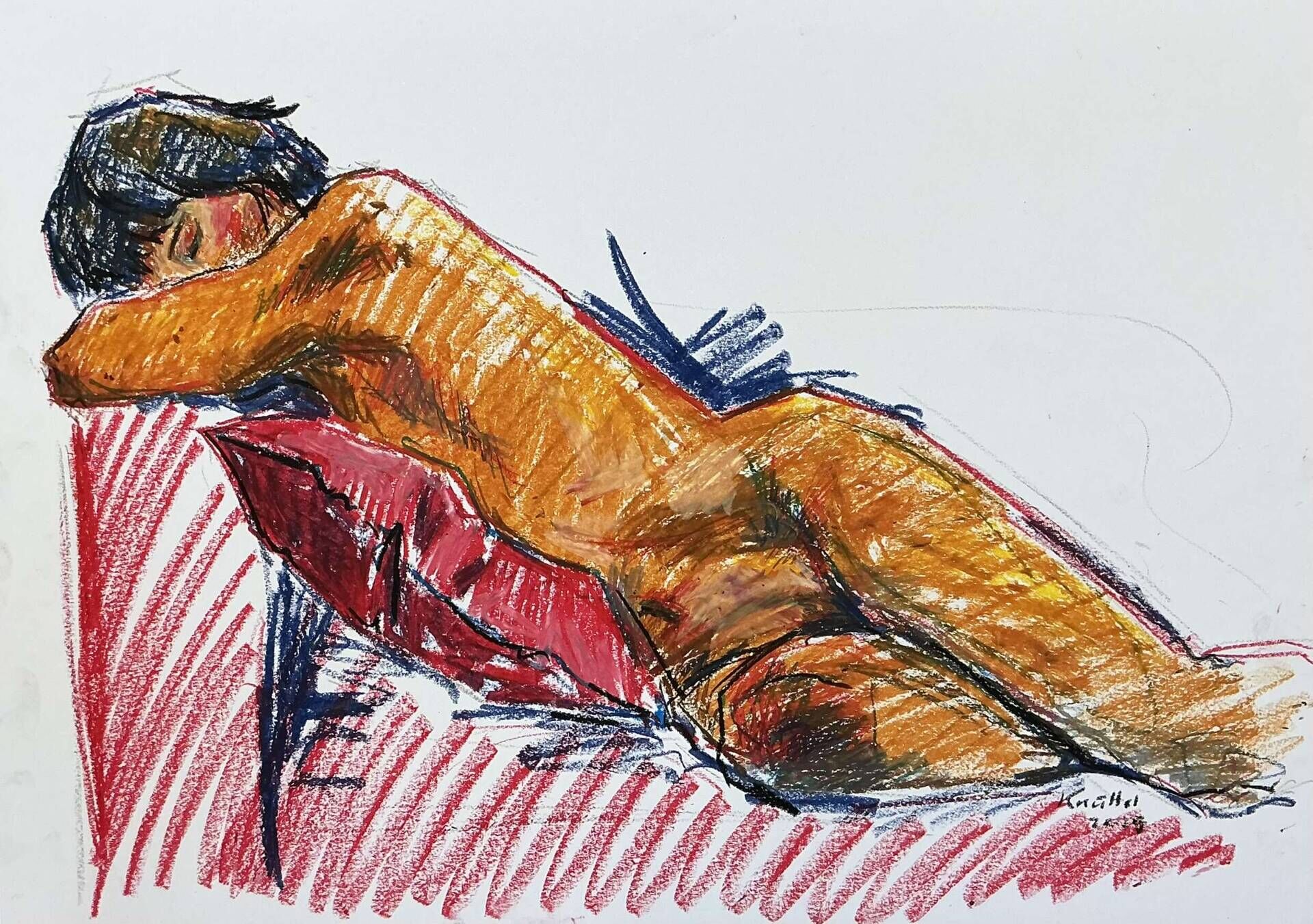 Akt mit rotem Kissen - Christine Knüttel 2