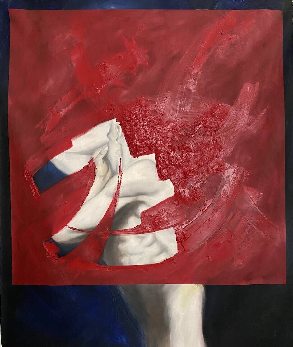 Rotes Viereck auf Blau 