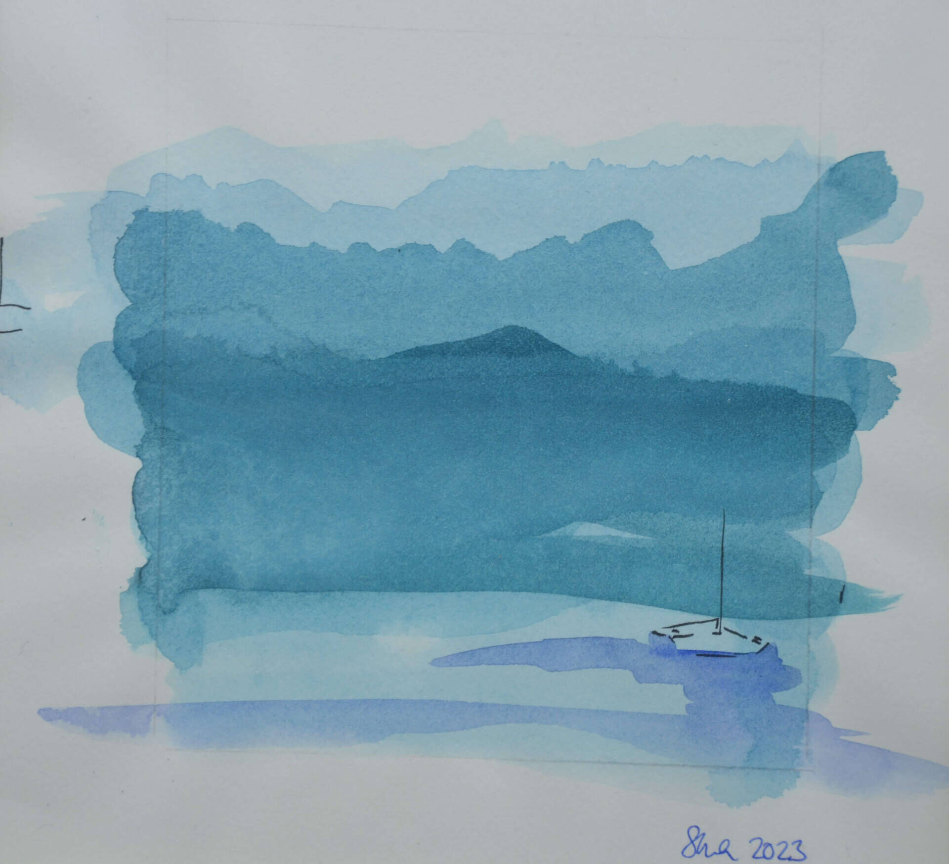 Blue Mountains and Boat #45 - Sara Wimmers 1