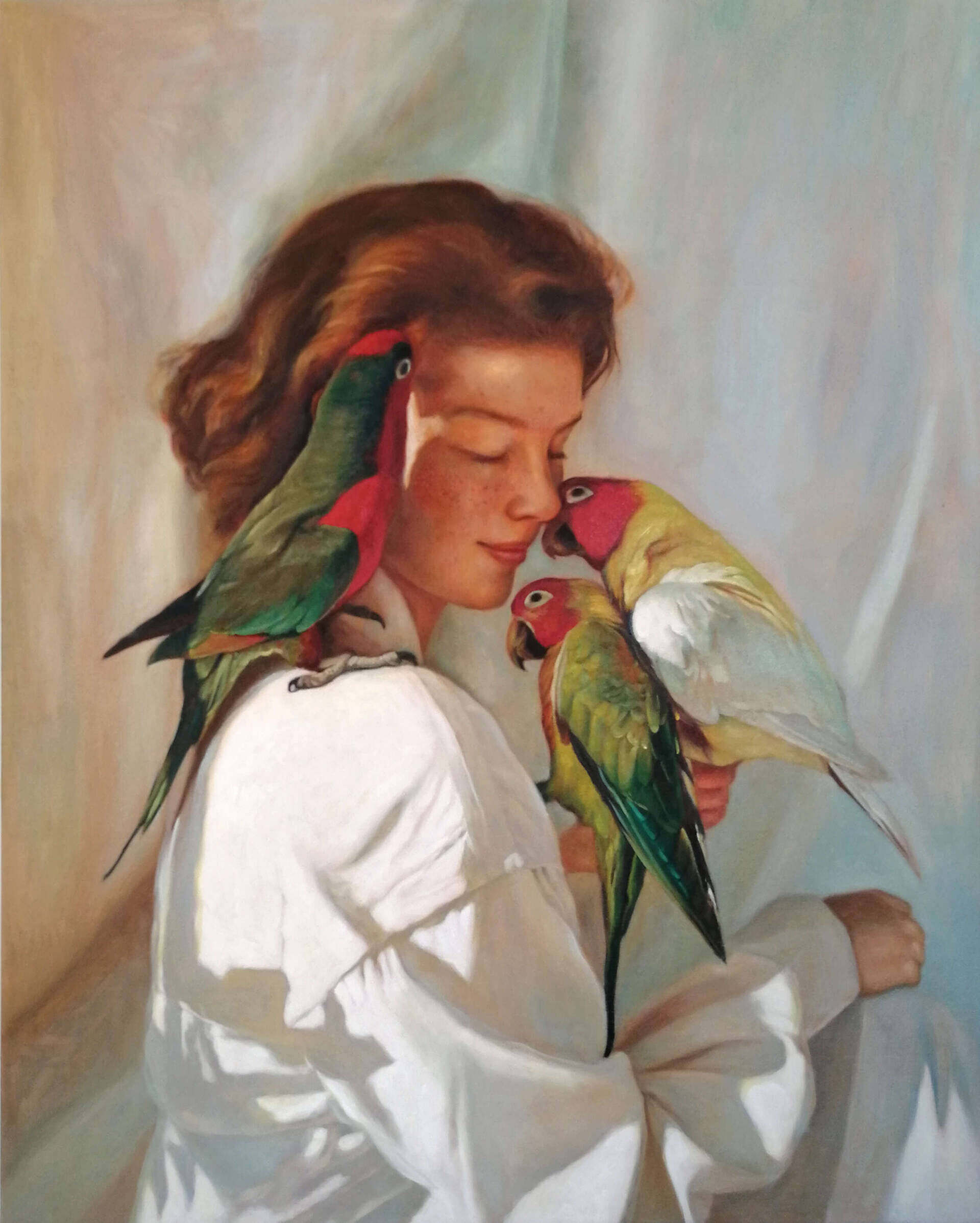 Frau mit Papageien - Christian Herzig 1