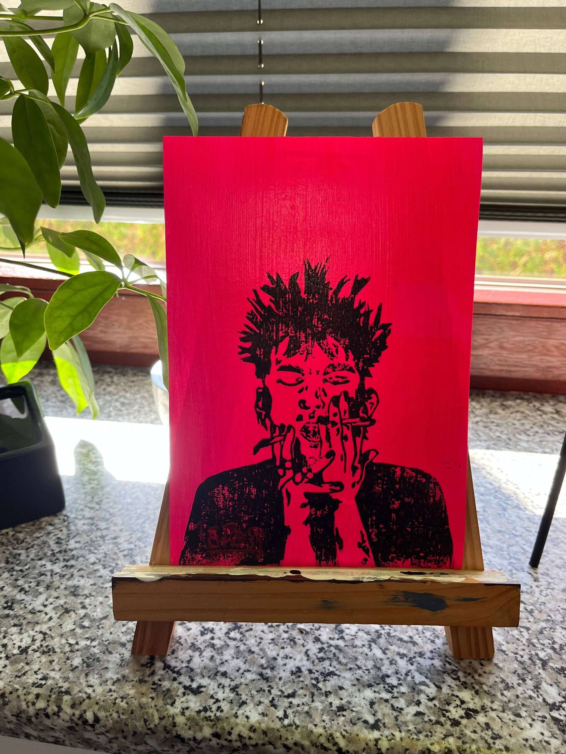 Sobriety without ciggs Linoldruck Neon Pink  - Star 3