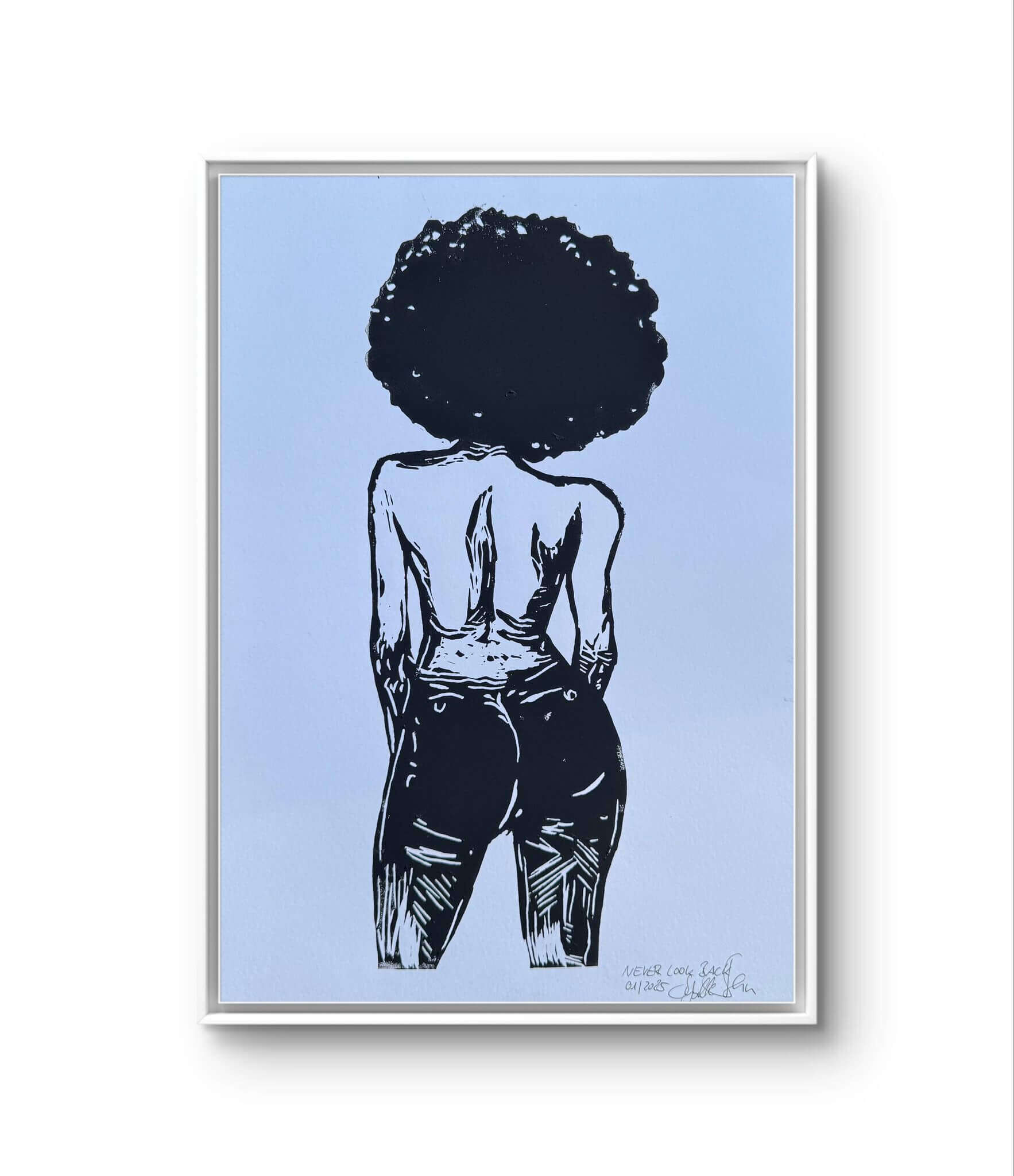 NEVER LOOK BACK Linolschnitt - Sybille Stein 2