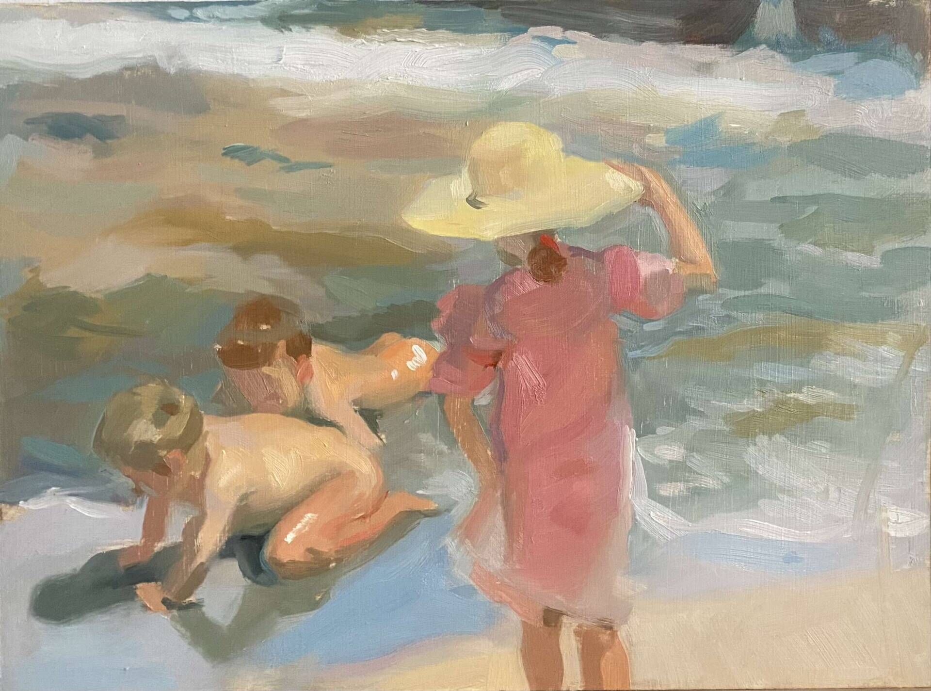 Kinder am Strand- Studie eines Gemäldes von Joaquin Sorolla - Daniella Santos 2