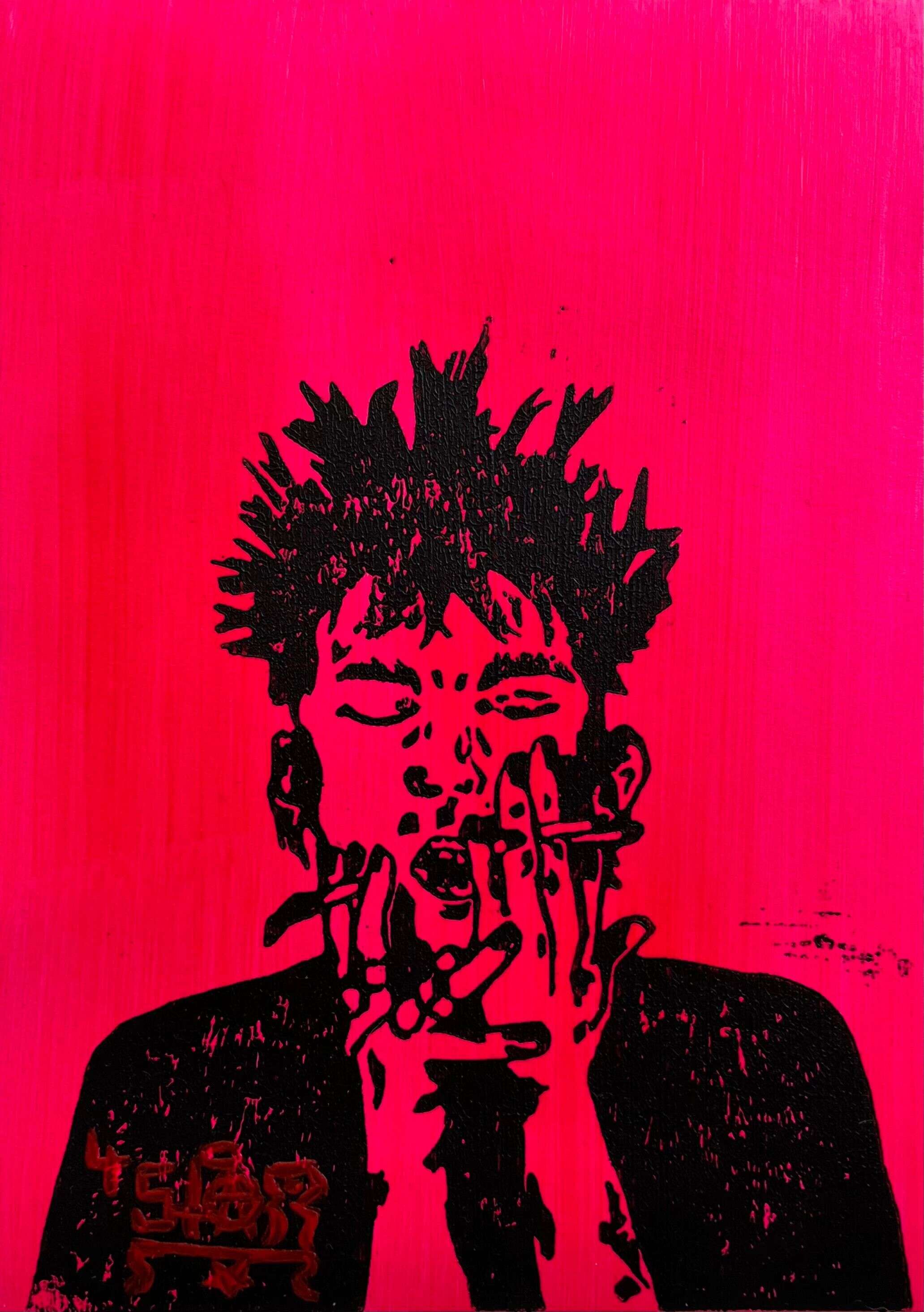 Sobriety without ciggs Linoldruck Neon Pink  - Star 1