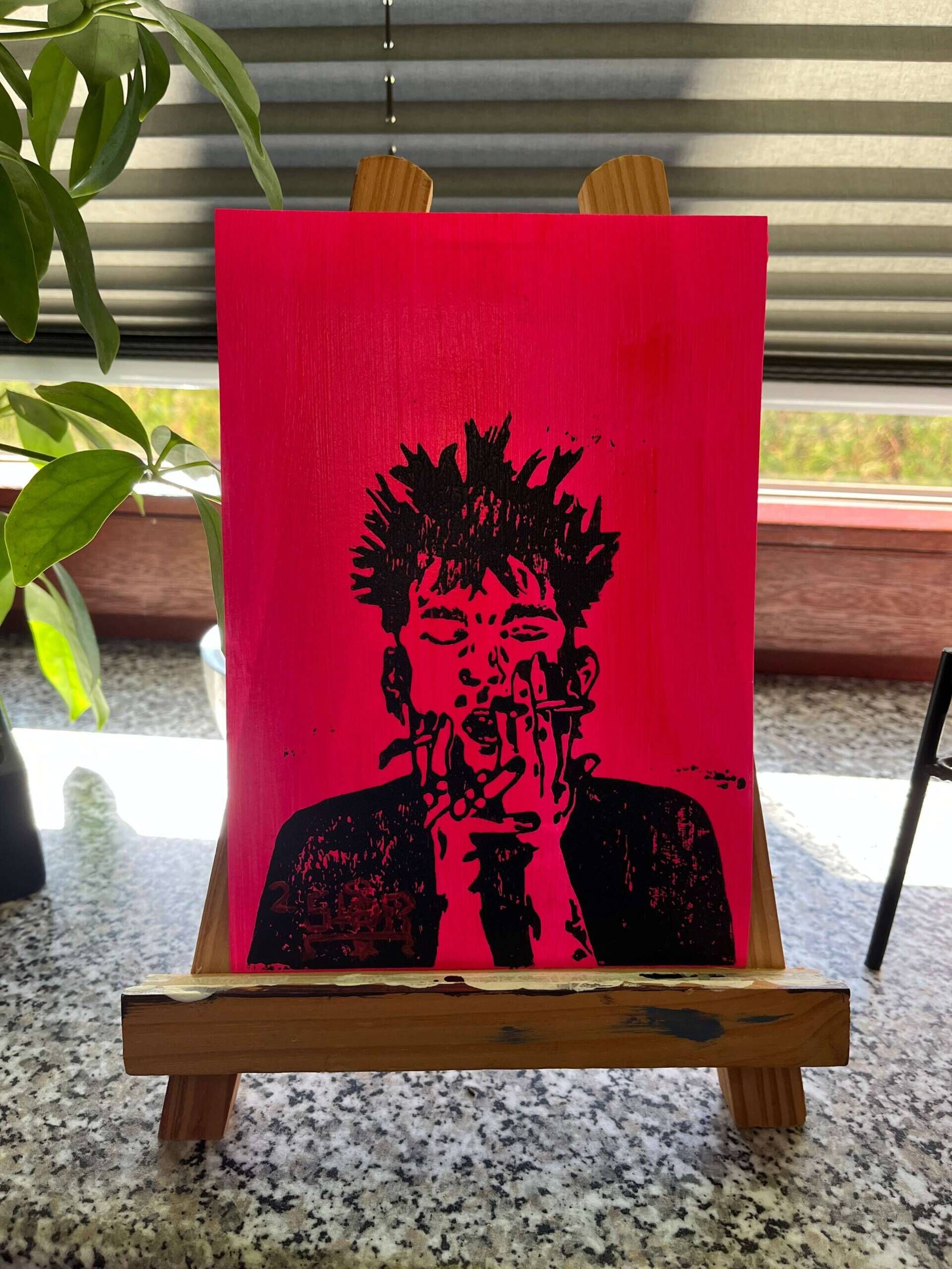 Sobriety without ciggs Linoldruck Neon Pink  - Star 4