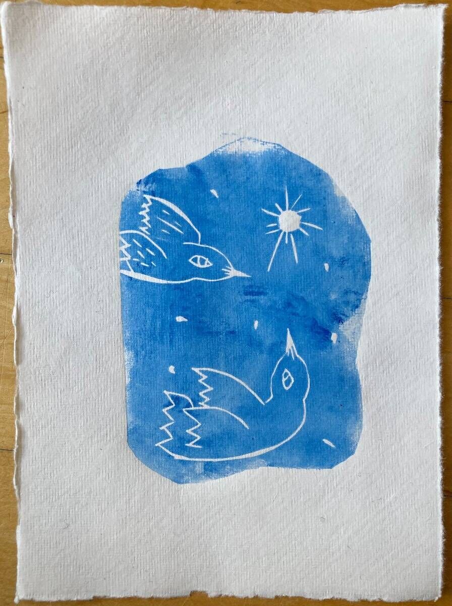 blaue Vögel - Unikat 1