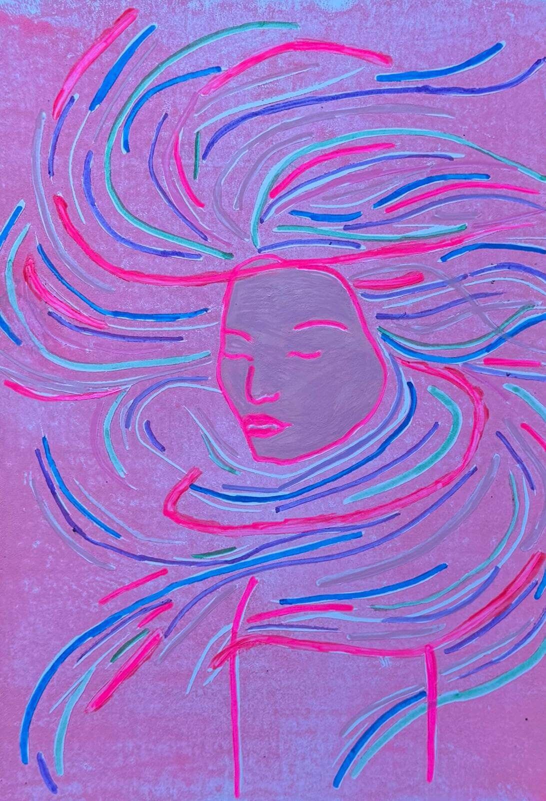 ANASTASIA - Pink Linolschnitt - Sybille Stein 1