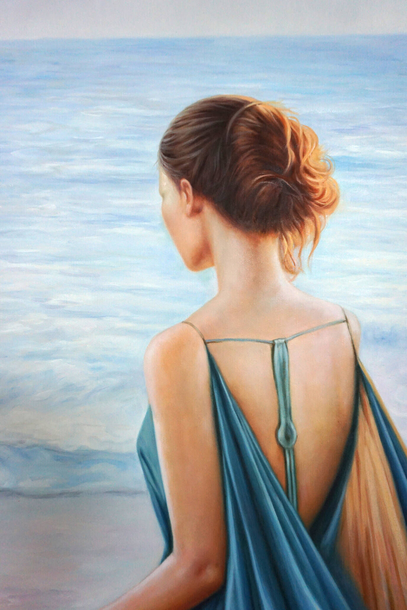 Frau mit blauem Kleid am Meer - Christian Herzig 1